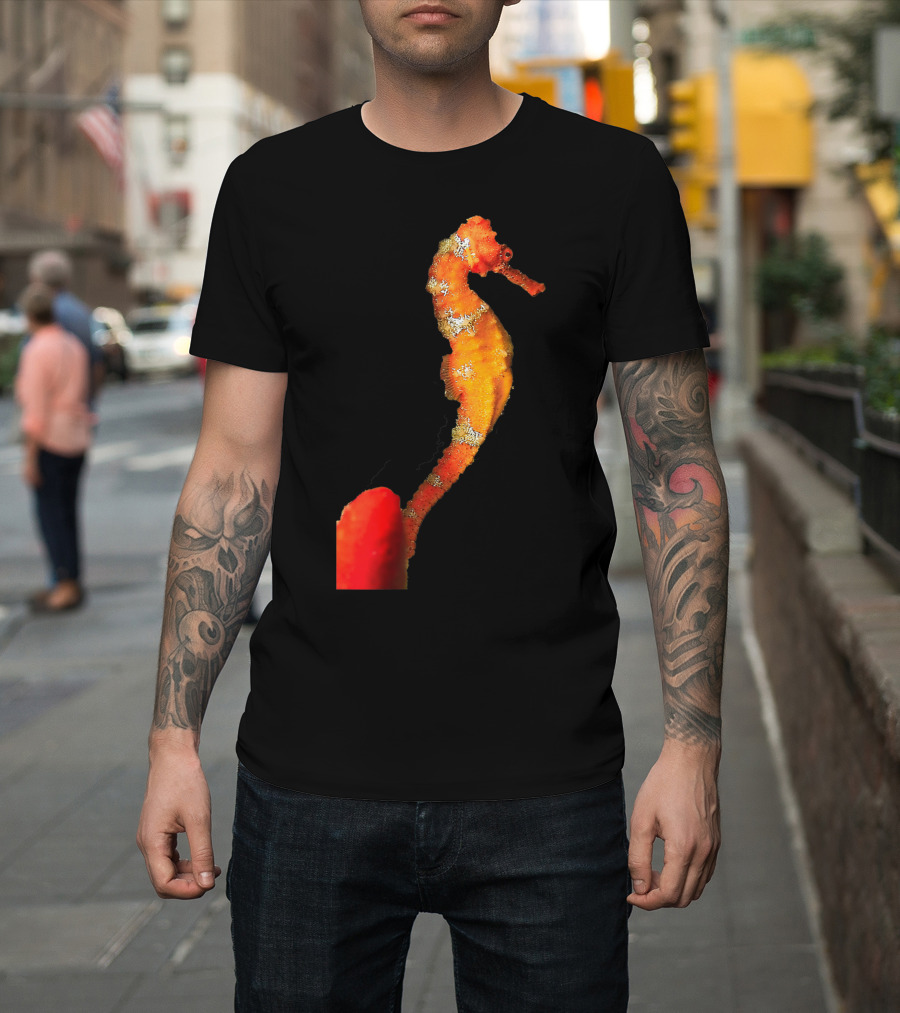 Beautiful Orange And Yellow Swimming Seahorse Figure T-Shirt