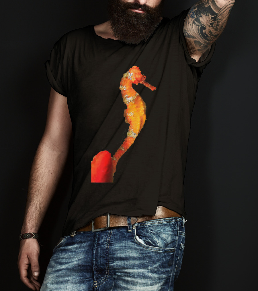 Beautiful Orange And Yellow Swimming Seahorse Figure T-Shirt