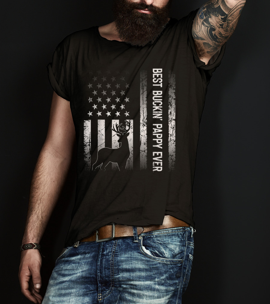 Best Buckin' Pappy Ever Patriotic Deer American Flag T-Shirt