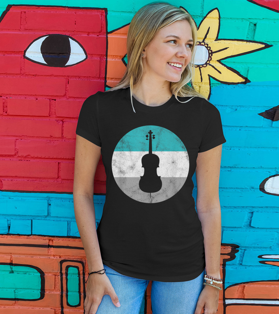 Cello Silhouette With Teal White Gray Circle Background T-Shirt