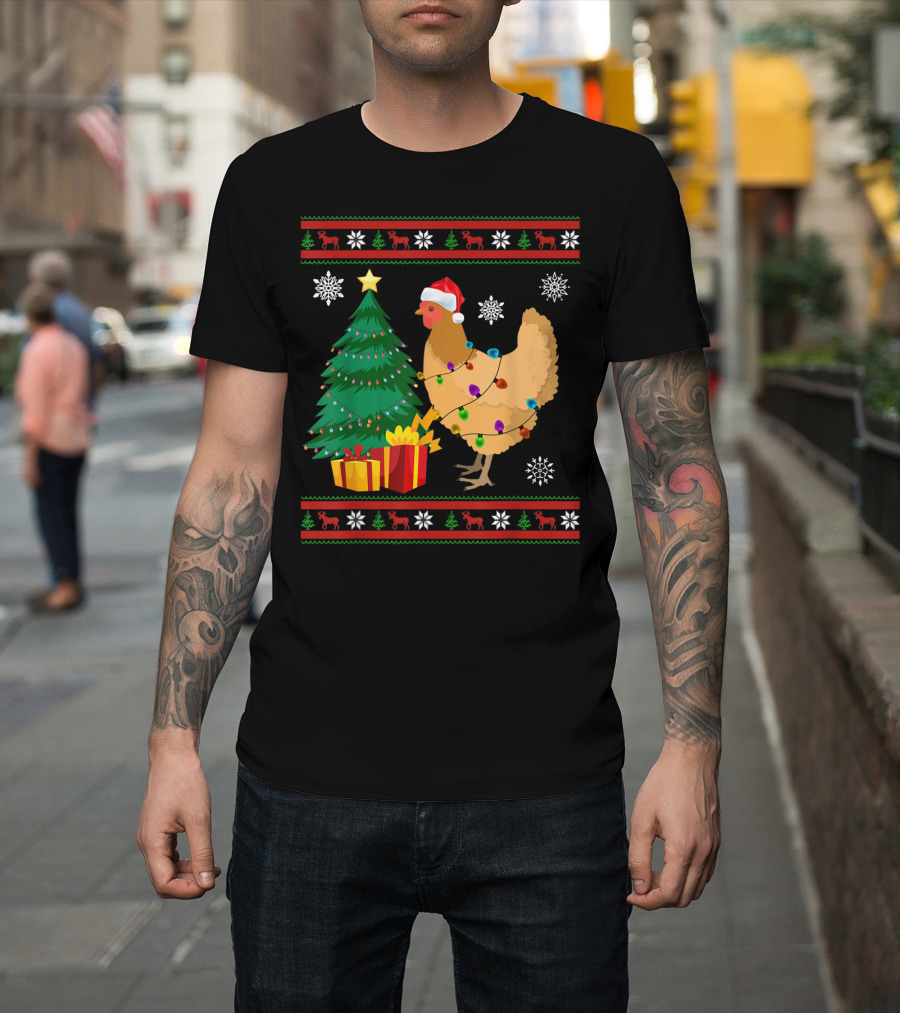 Chicken Christmas Decorations Santa Tree Snowflakes Reindeer T-Shirt