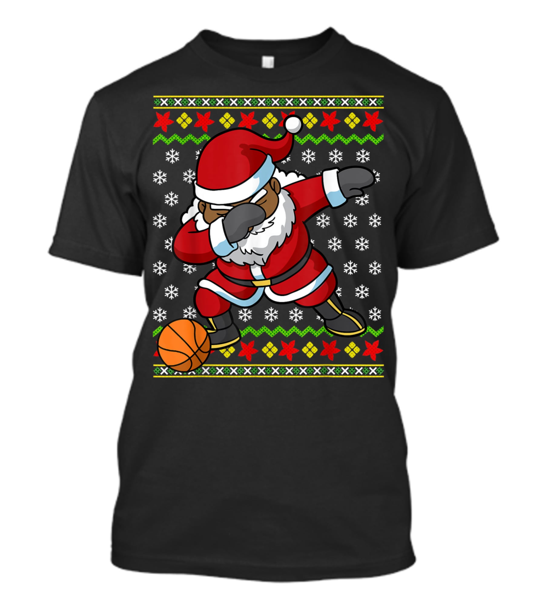 Christmas Black African American Santa Dabbing Basketball Ugly T-Shirt