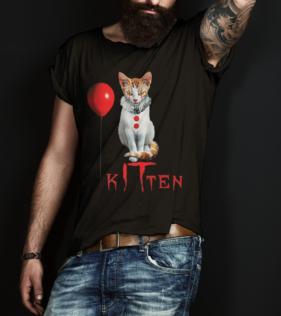Pennywise Clown Cat Kitten With Red Balloon T-Shirt