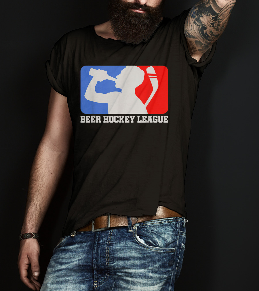 Beer Hockey League Icehockey Drinking Silhouette In Red White And Blue T-Shirt