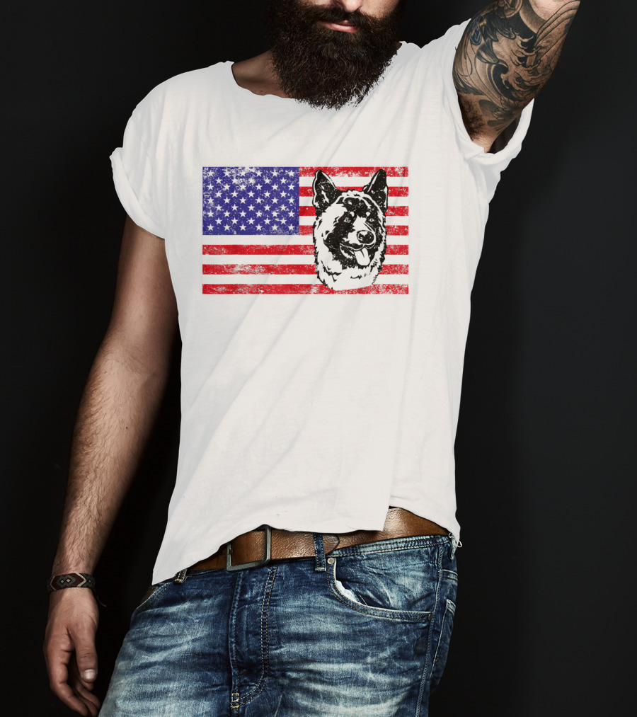 Funny Akita Dog Lover Owner American Flag Dog Head T-Shirt