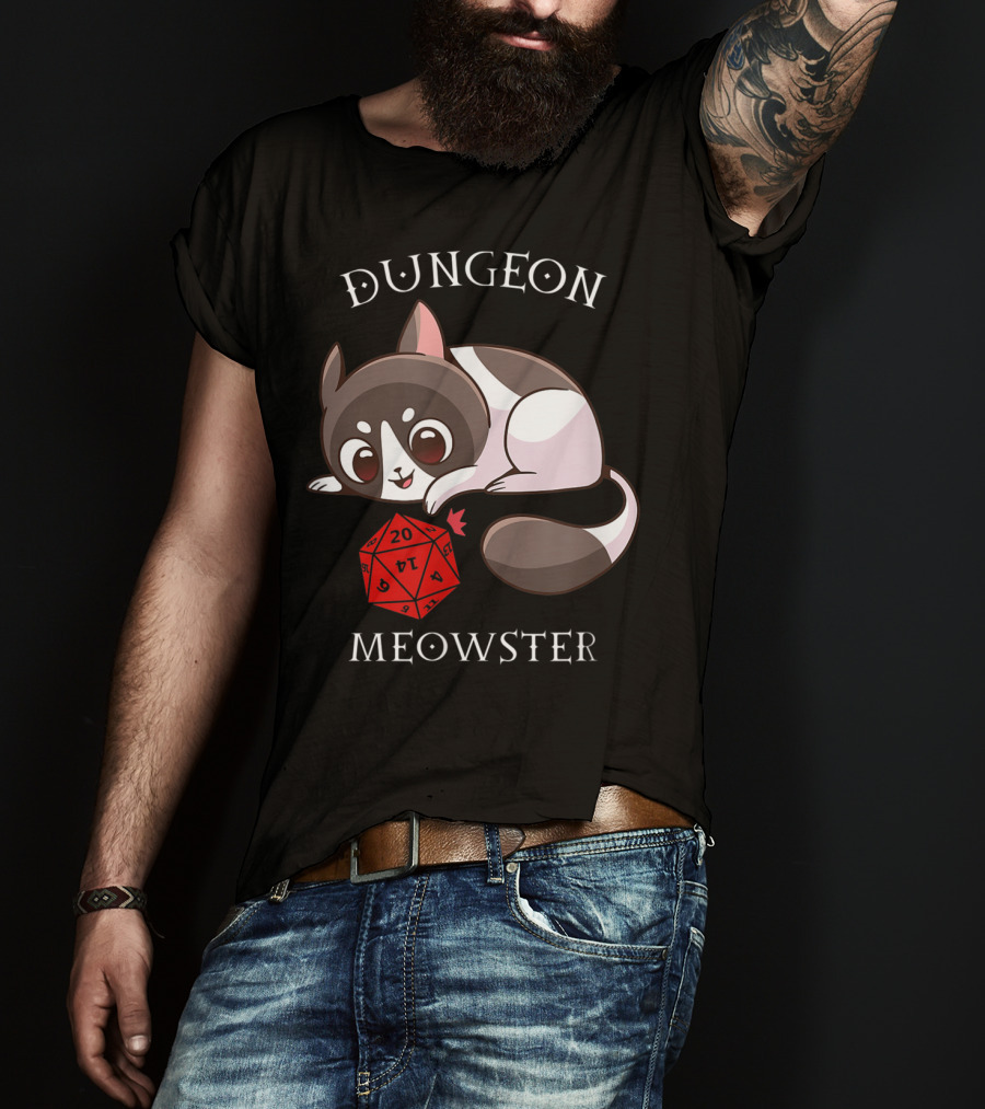 Dungeon Meowster Nerd RPG Table Top Funny Cat T-Shirt