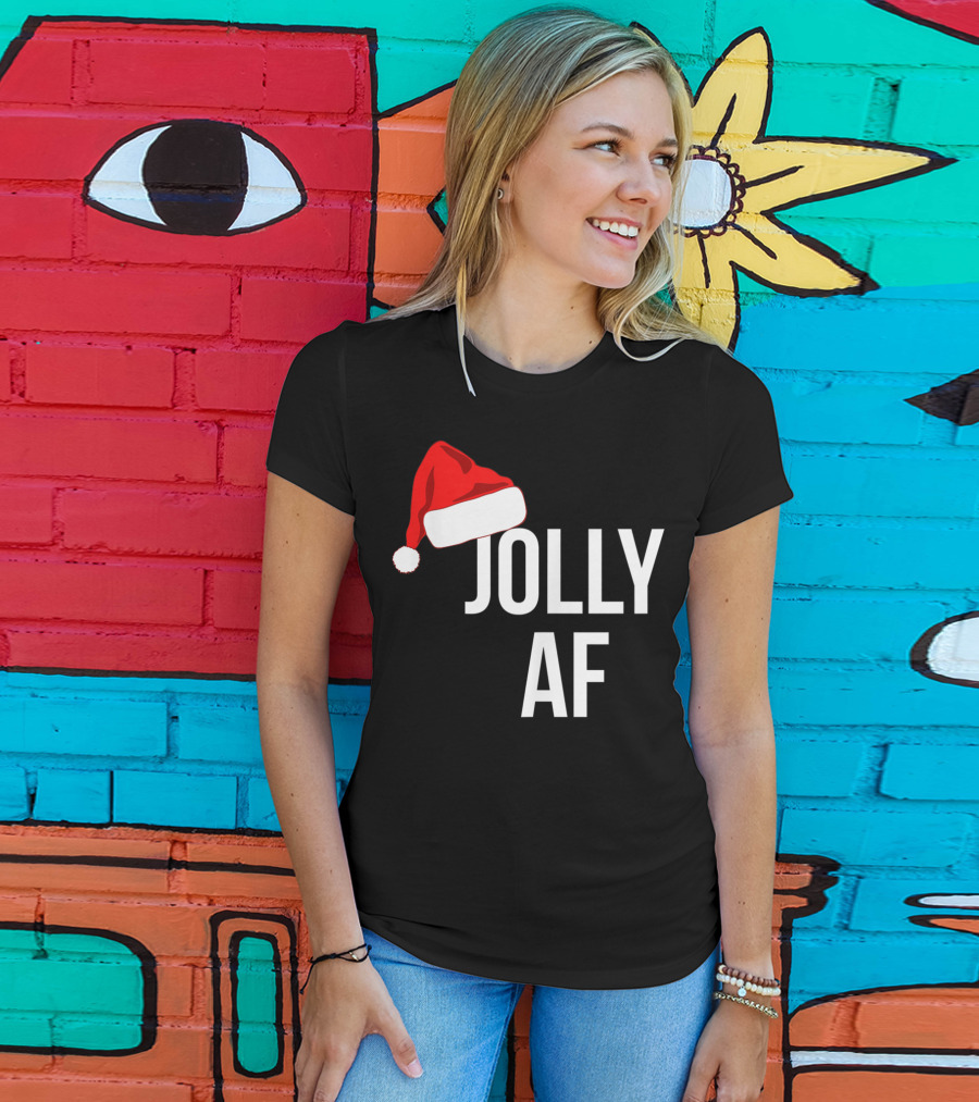 Jolly AF Funny Christmas Holiday Santa Hat T-Shirt