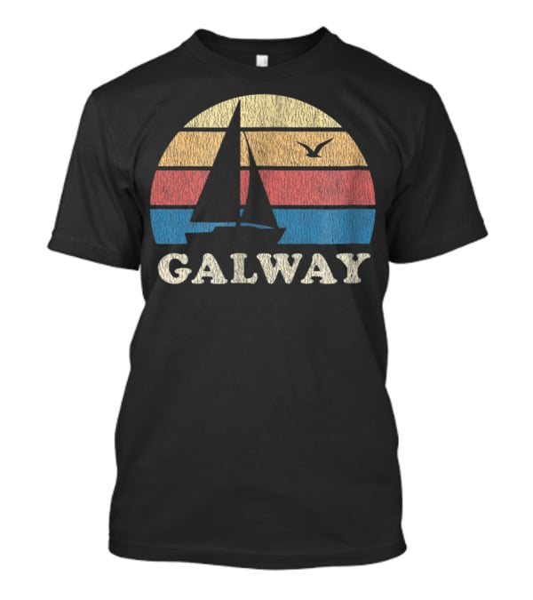 Galway Vintage Sailboat 70s Sunset With Seagull T-Shirt