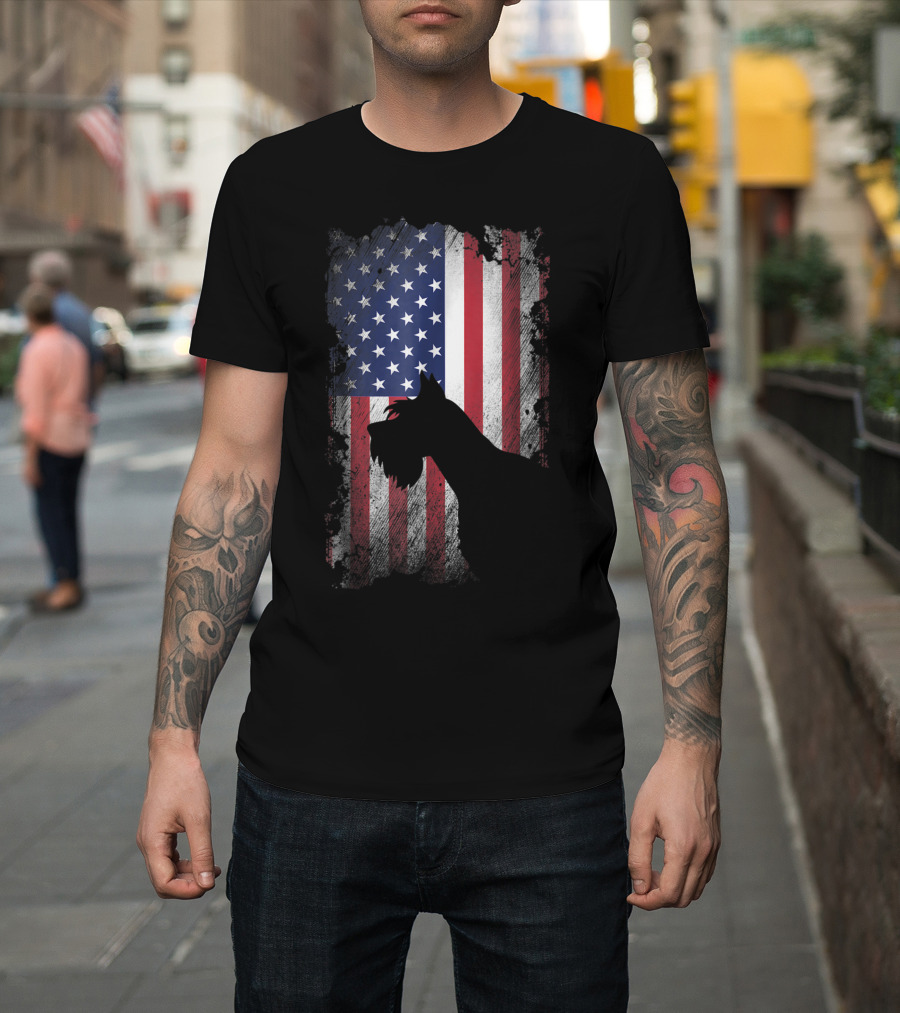Giant Schnauzer Silhouette With American Flag USA Patriotic T-Shirt