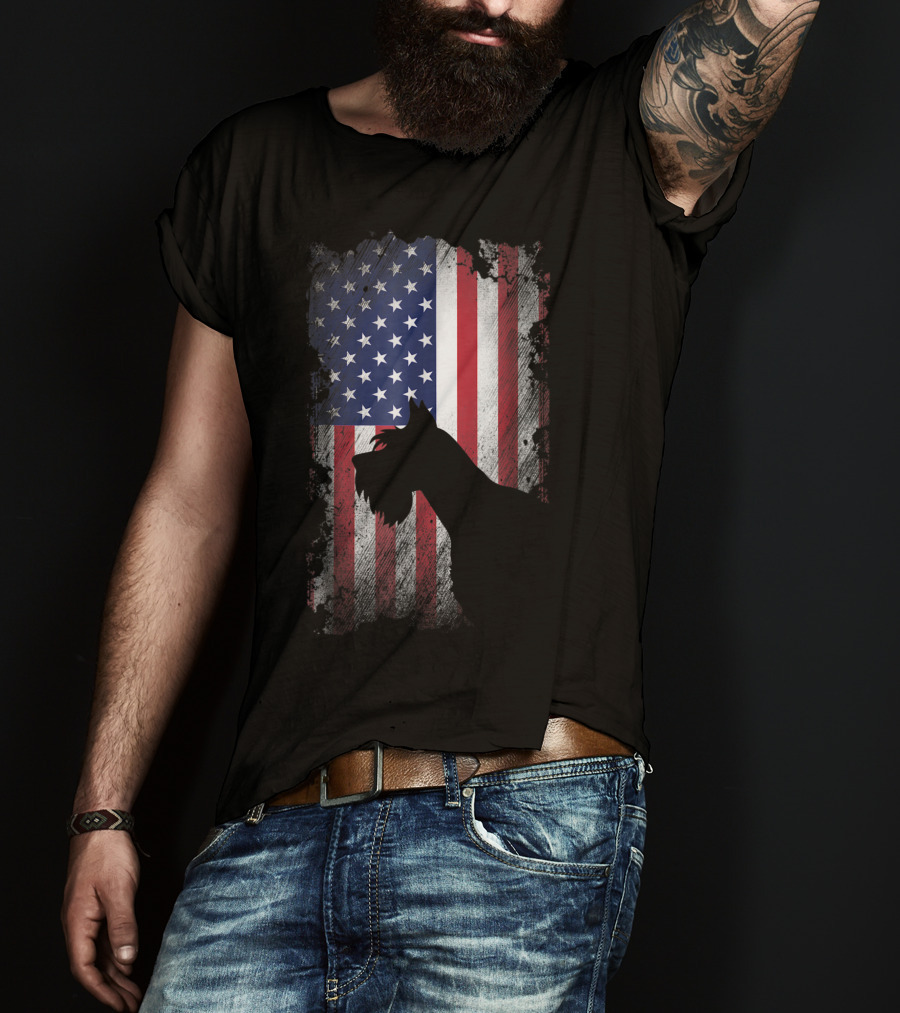 Giant Schnauzer Silhouette With American Flag USA Patriotic T-Shirt