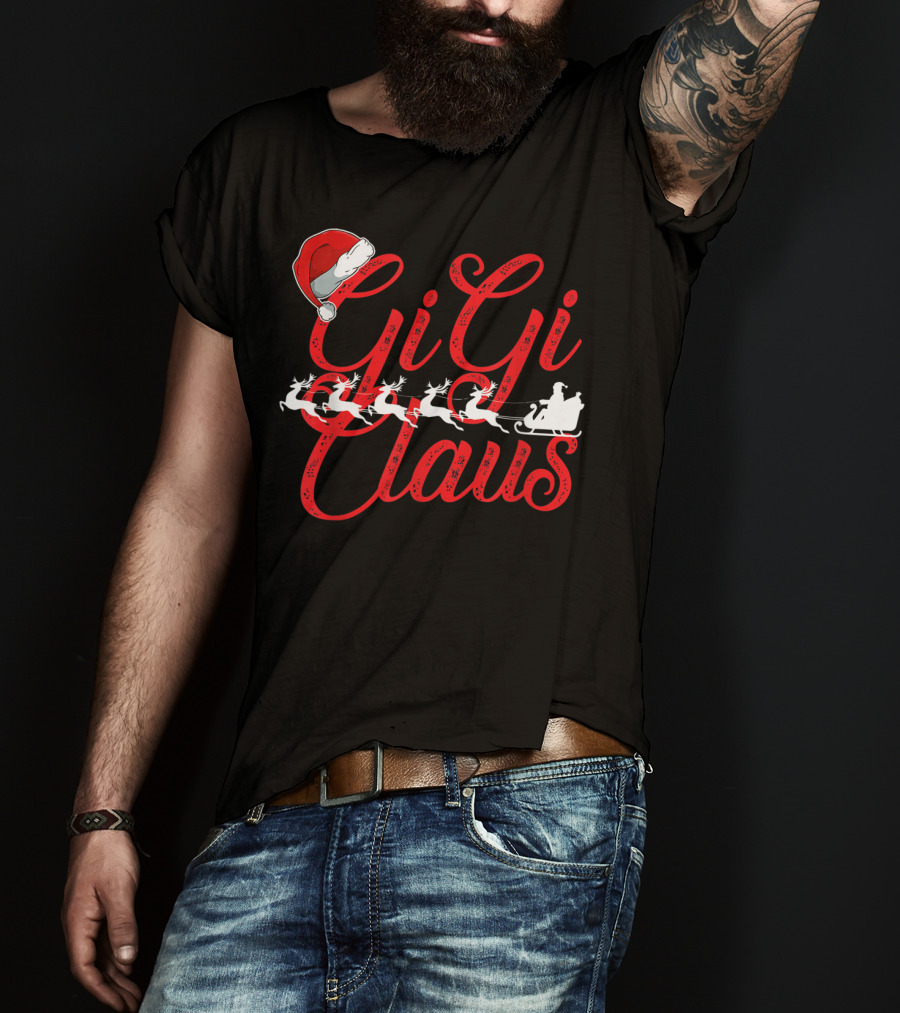 Gigi Claus Santa Hat Reindeer Sleigh Christmas Family T-Shirt