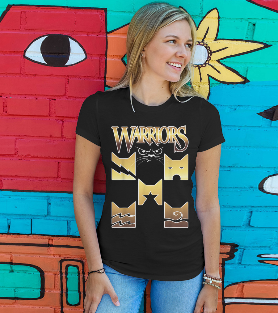 WARRIORS Golden Clan Cat Icons With Lightning, Eye, Star, Wave Symbols T-Shirt
