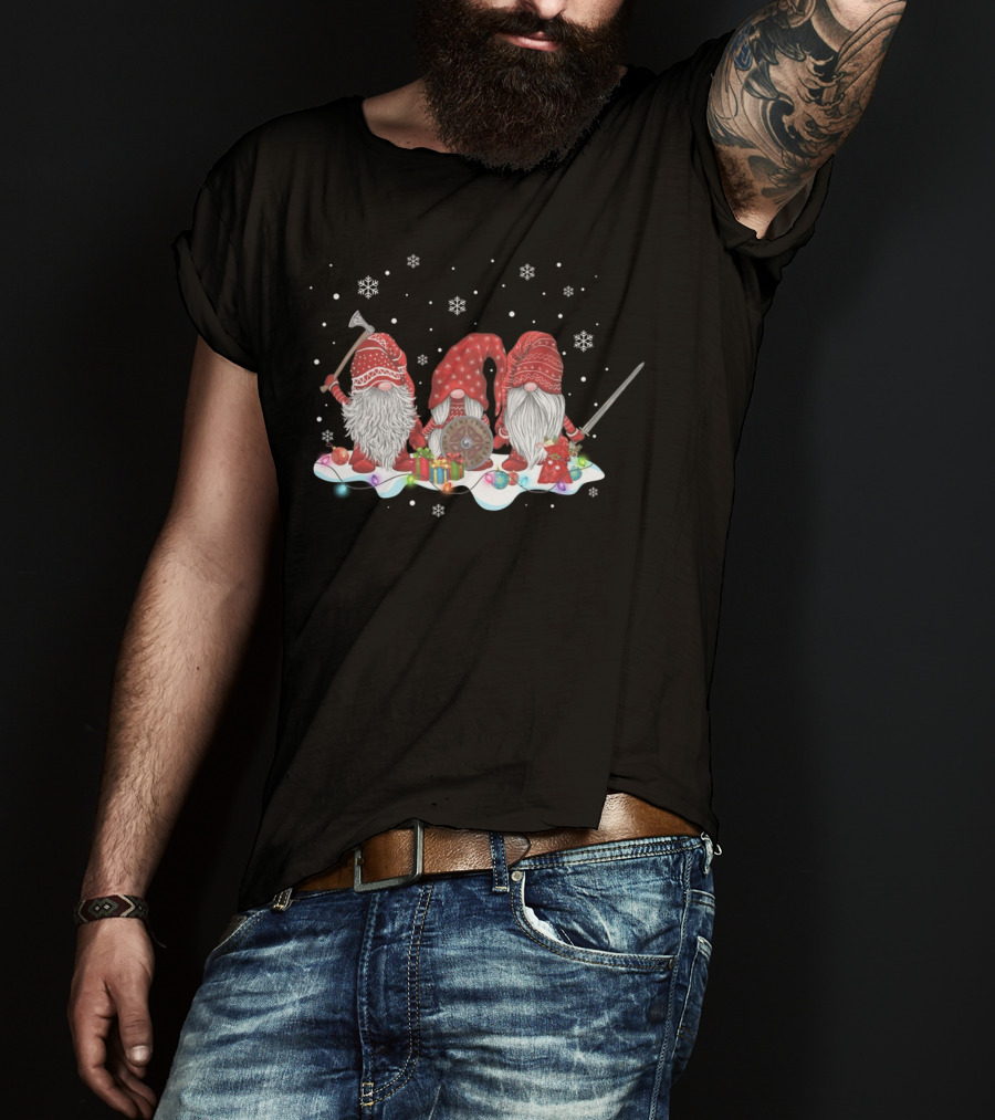 Hanging With Red Gnomies Viking Mythology Norse Gnome Snowflakes Shield Axe Sword T-Shirt
