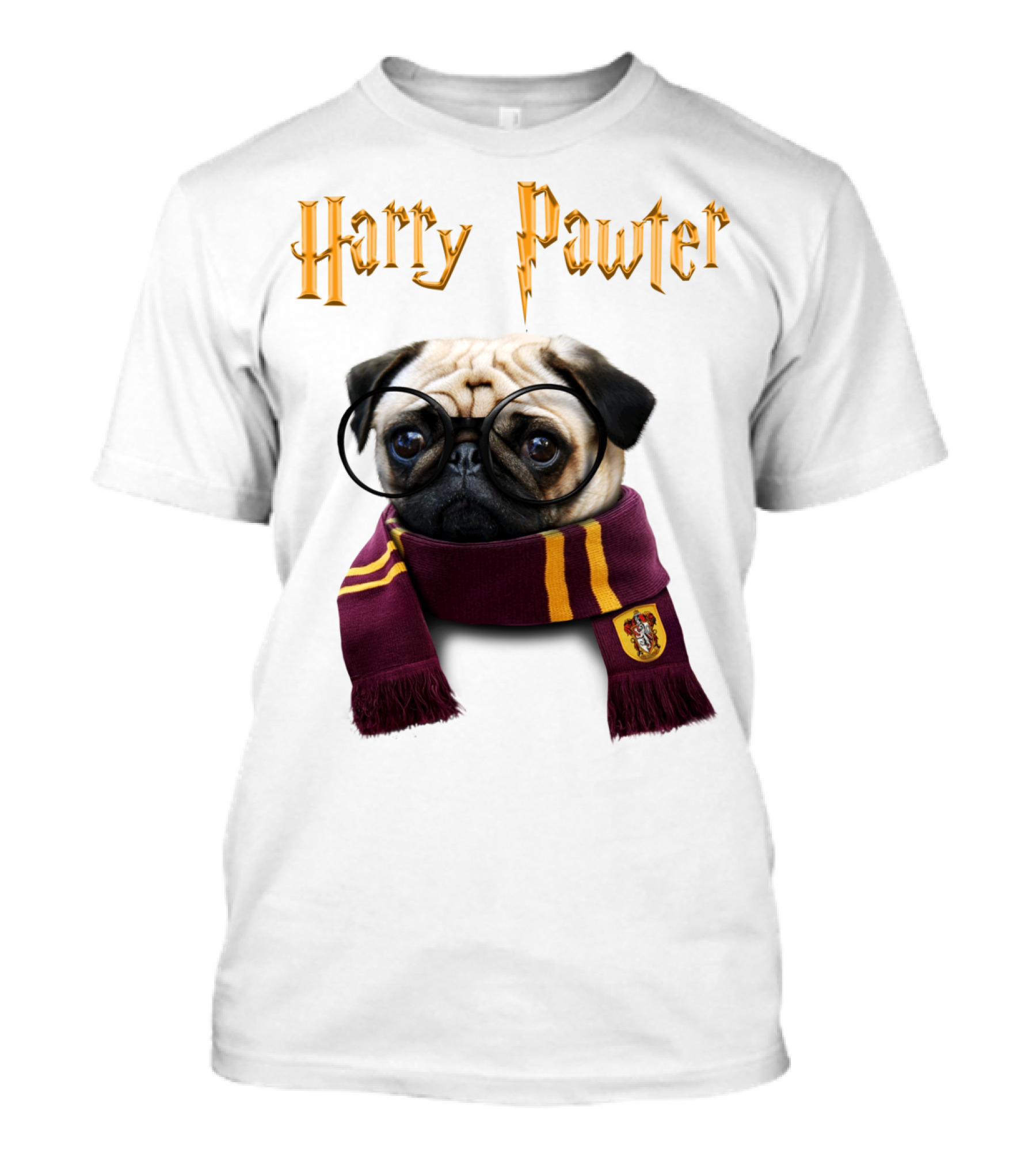 Harry Pawter Cute Puggy Dogs Potte Pups Wizard Pug With Glasses And Scarf T-Shirt