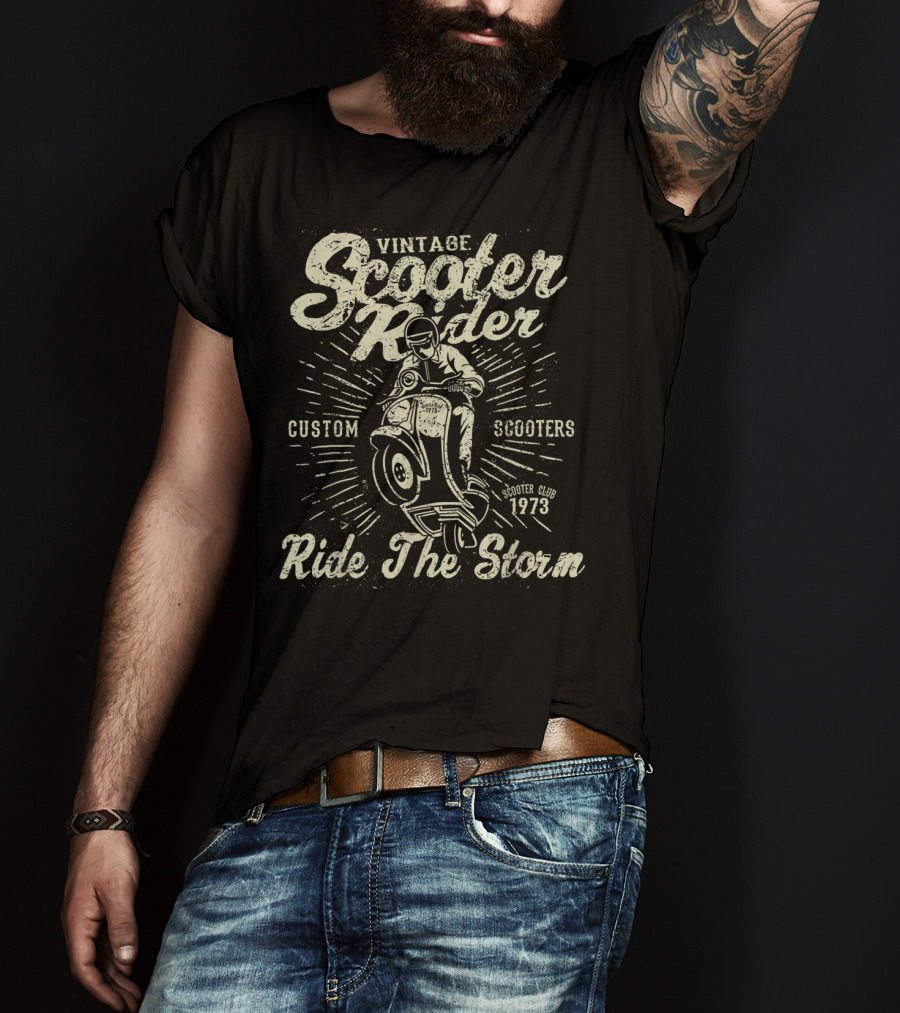Vintage Scooter Rider Custom Scooters Club 1973 Ride The Storm T-Shirt