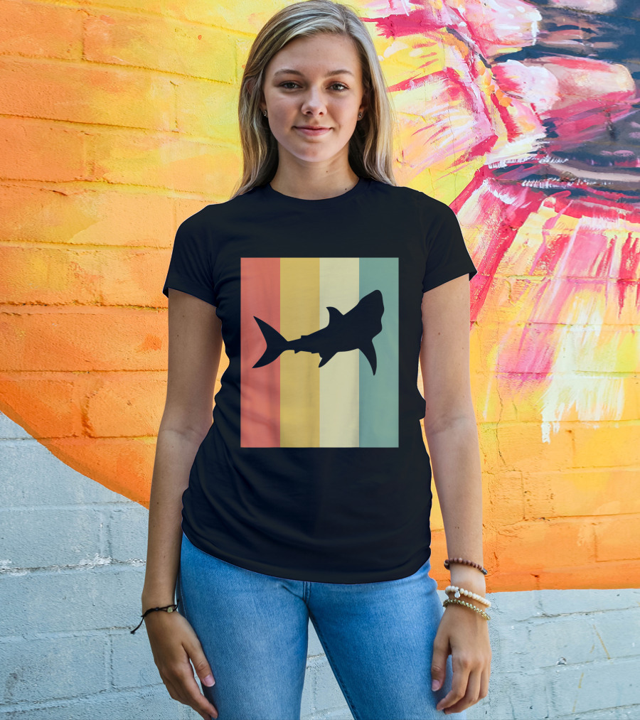 Shark Silhouette Retro Stripes T-Shirt