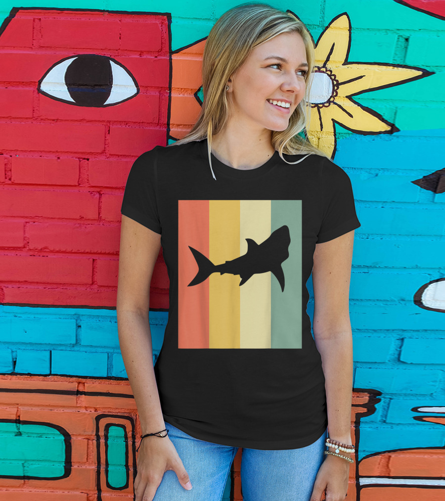 Shark Silhouette Retro Stripes T-Shirt