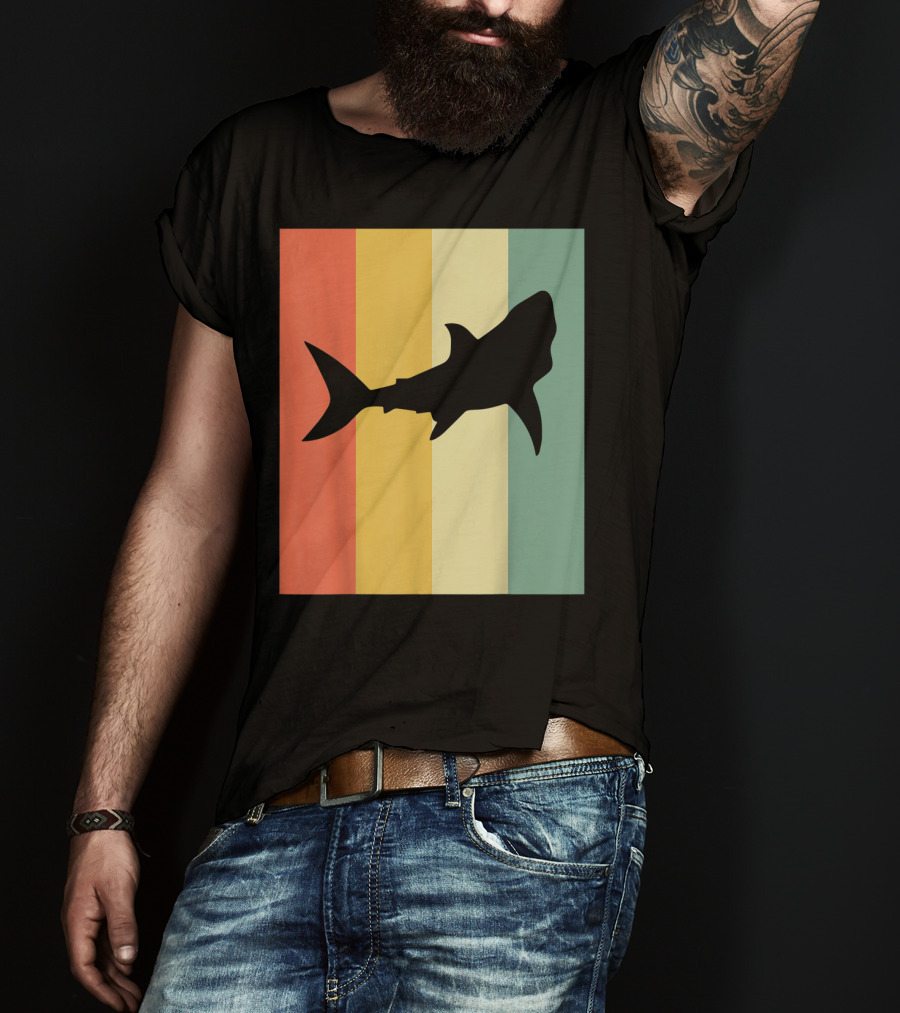 Shark Silhouette Retro Stripes T-Shirt