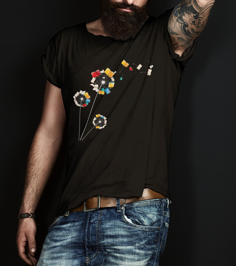 Bookworm Dandelion Blooms Into Whimsical Floral Books T-Shirt