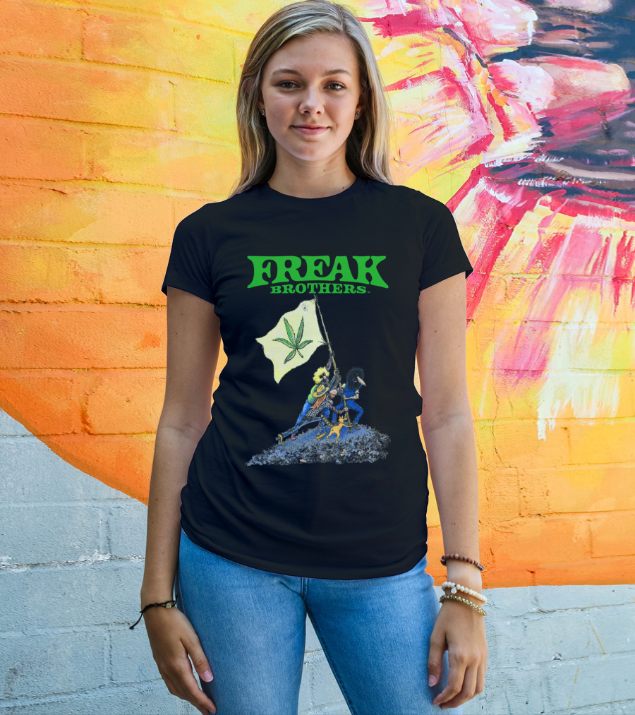 Freak Brothers Raise The Flag Cannabis Leaf Iconic Comic T-Shirt