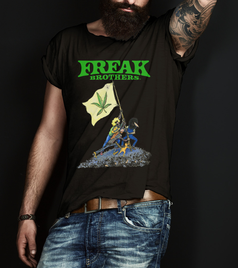 Freak Brothers Raise The Flag Cannabis Leaf Iconic Comic T-Shirt