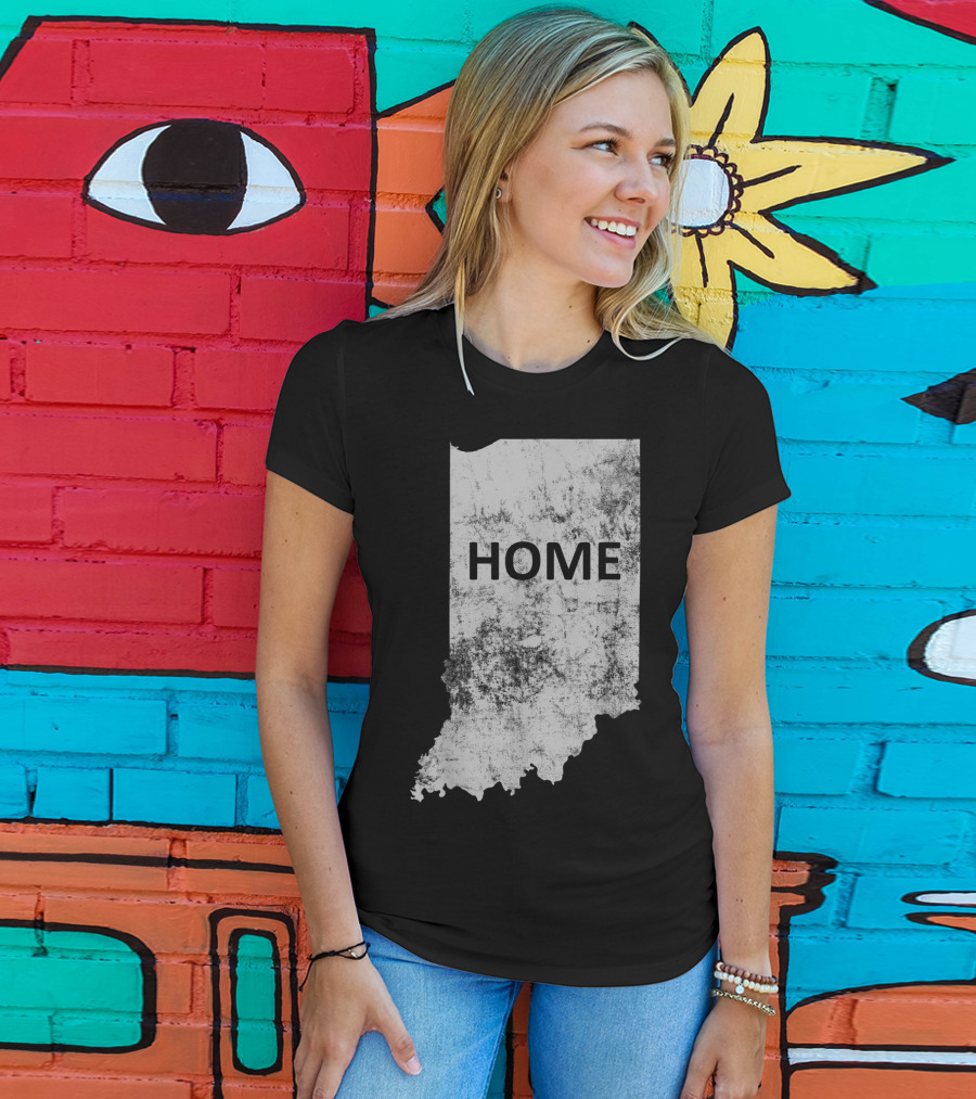 Indiana Home State Grunge Text Map T-Shirt