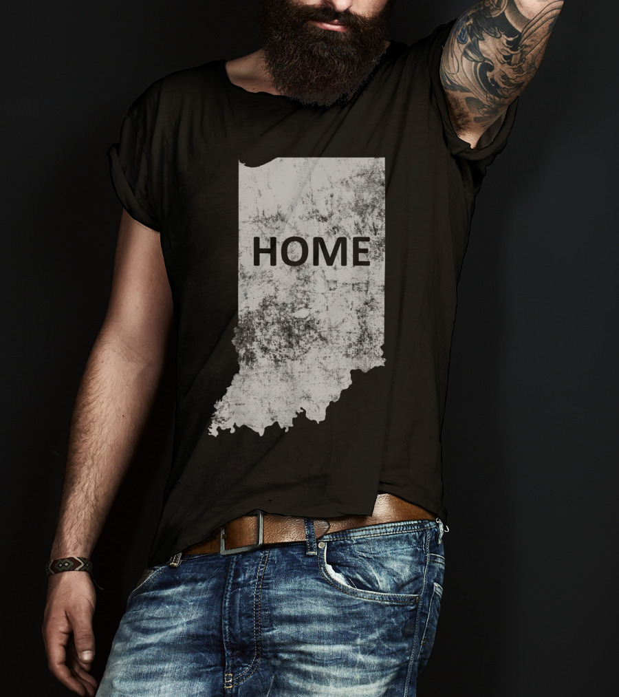 Indiana Home State Grunge Text Map T-Shirt