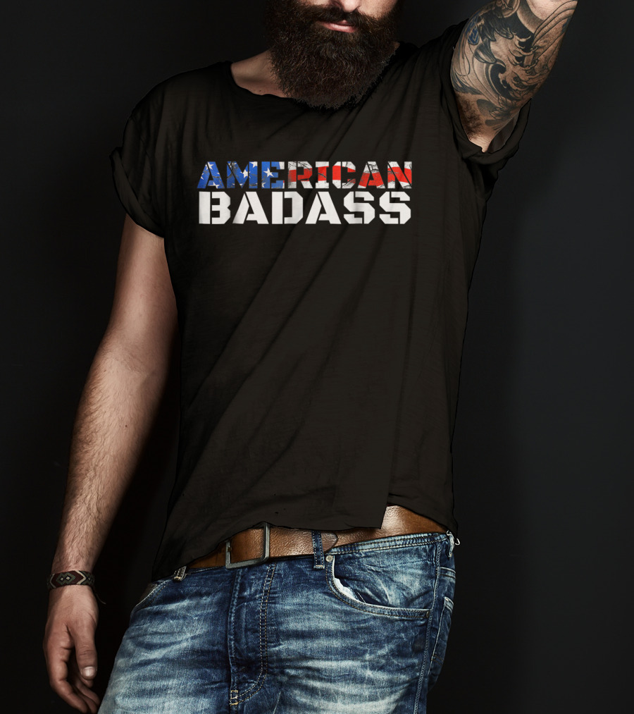 American Badass USA Flag Patriotic T-Shirt