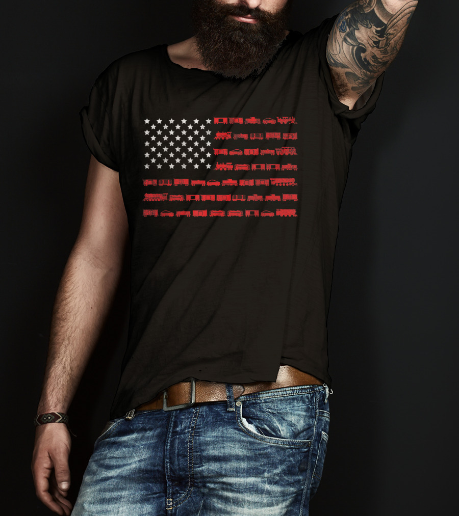 American Flag Train Conductor Stars And Trains T-Shirt