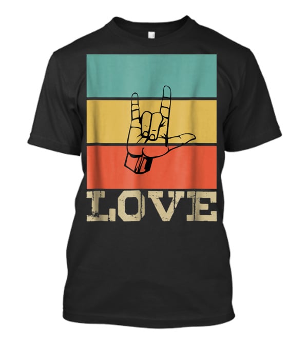 ASL Love Vintage Hand Sign Retro Color Blocks T-Shirt