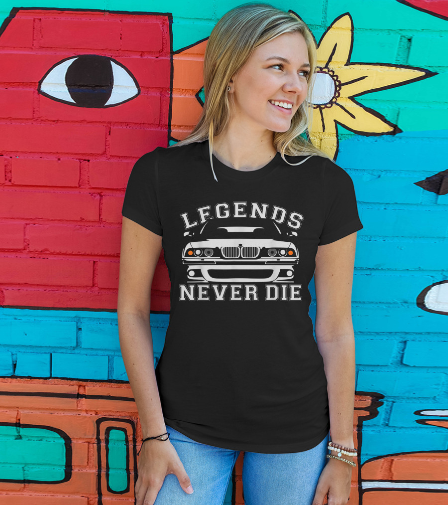 Bimmer E39 Legends Never Die Car Front View T-Shirt