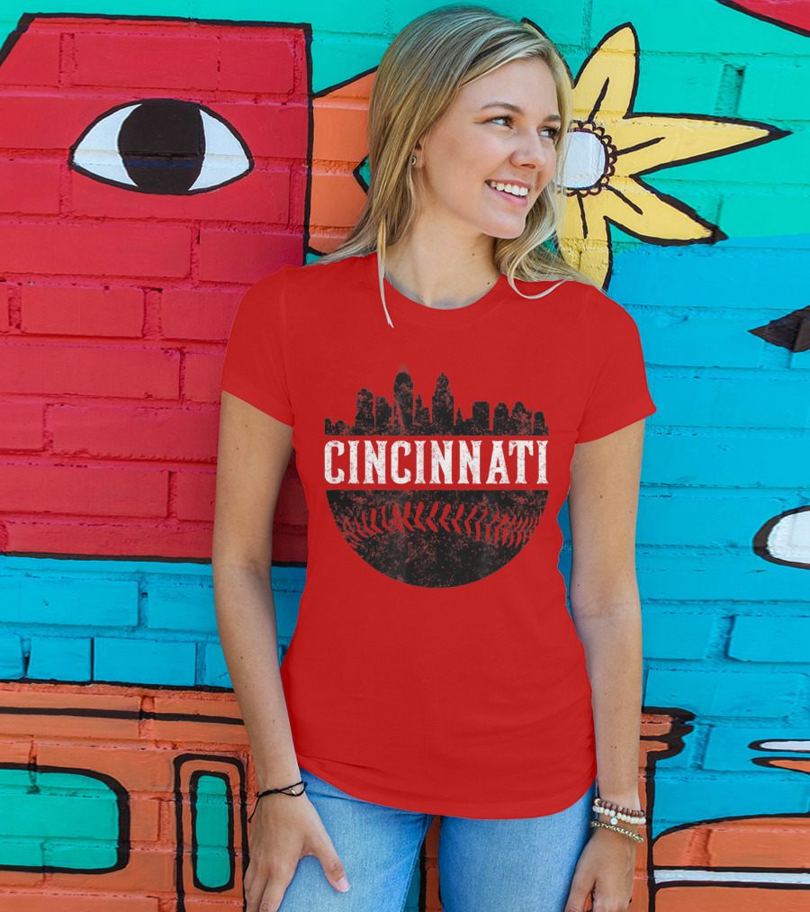 Cincinnati Ohio Skyline Baseball T-Shirt