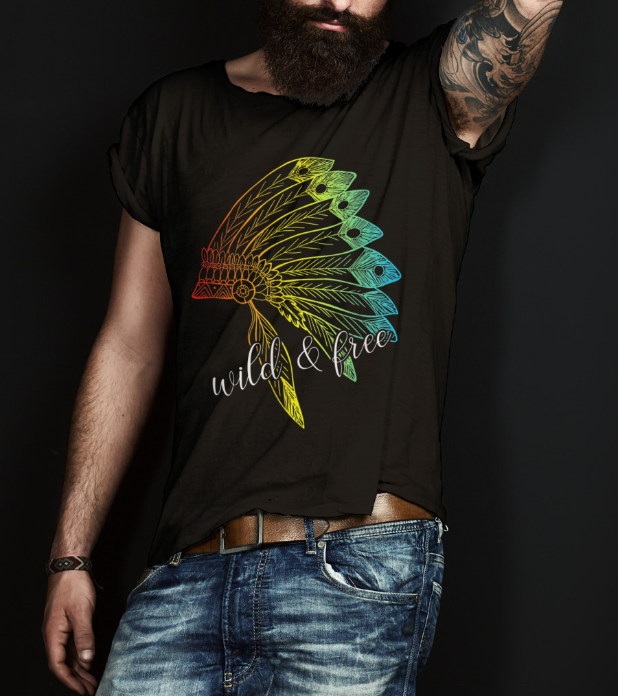 Wild And Free Colored Native American Headdress USA T-Shirt