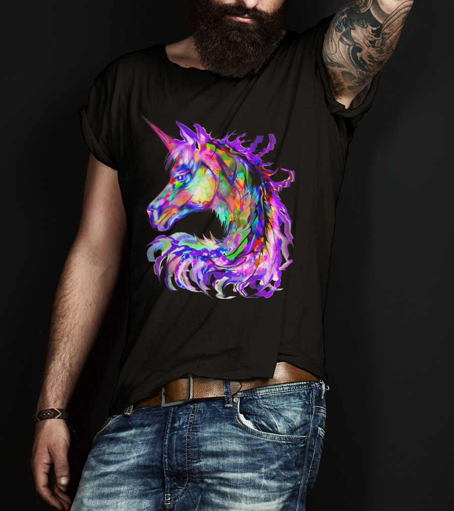 Festival Neon Colorful Rainbow Cute Unicorn Rave T-Shirt
