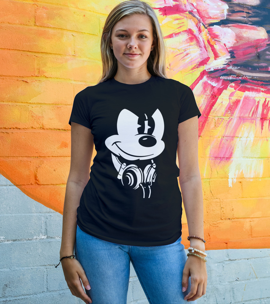 Disney Mickey Mouse Headphones Smiling Iconic Character T-Shirt