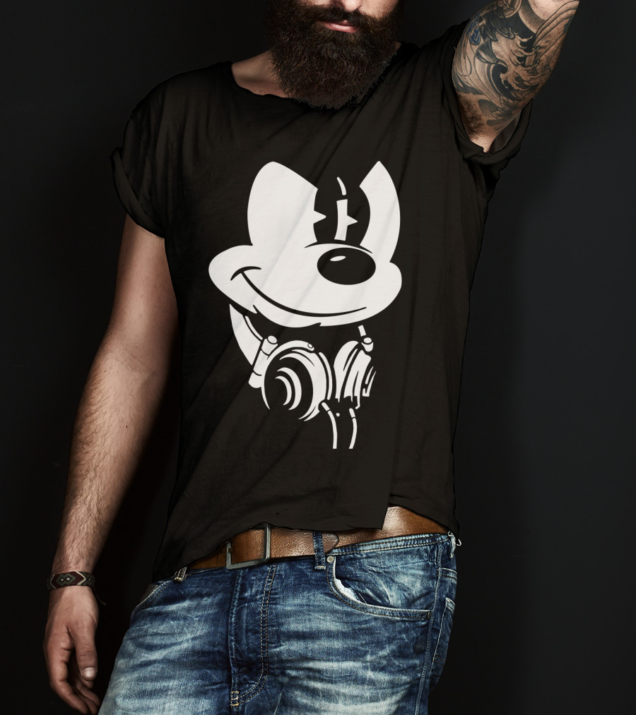 Disney Mickey Mouse Headphones Smiling Iconic Character T-Shirt