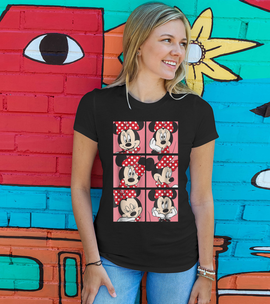 Disney Minnie Mouse Red Polka Dot Bow Pink Grid Expressions T-Shirt