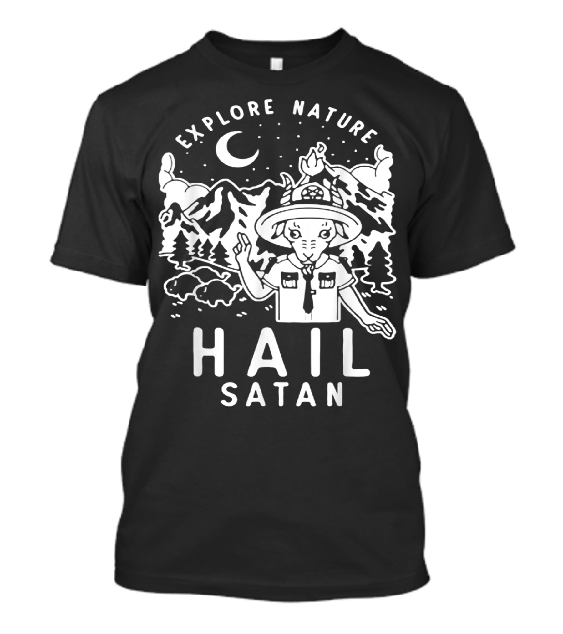 Explore Nature Hail Satan Baphomet Scout IN Mountain Landscape With Night Sky T-Shirt