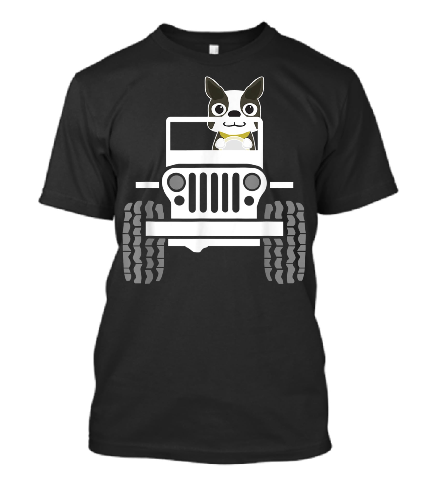 Funny Boston Terrier Dog In Jeep Dad T-Shirt