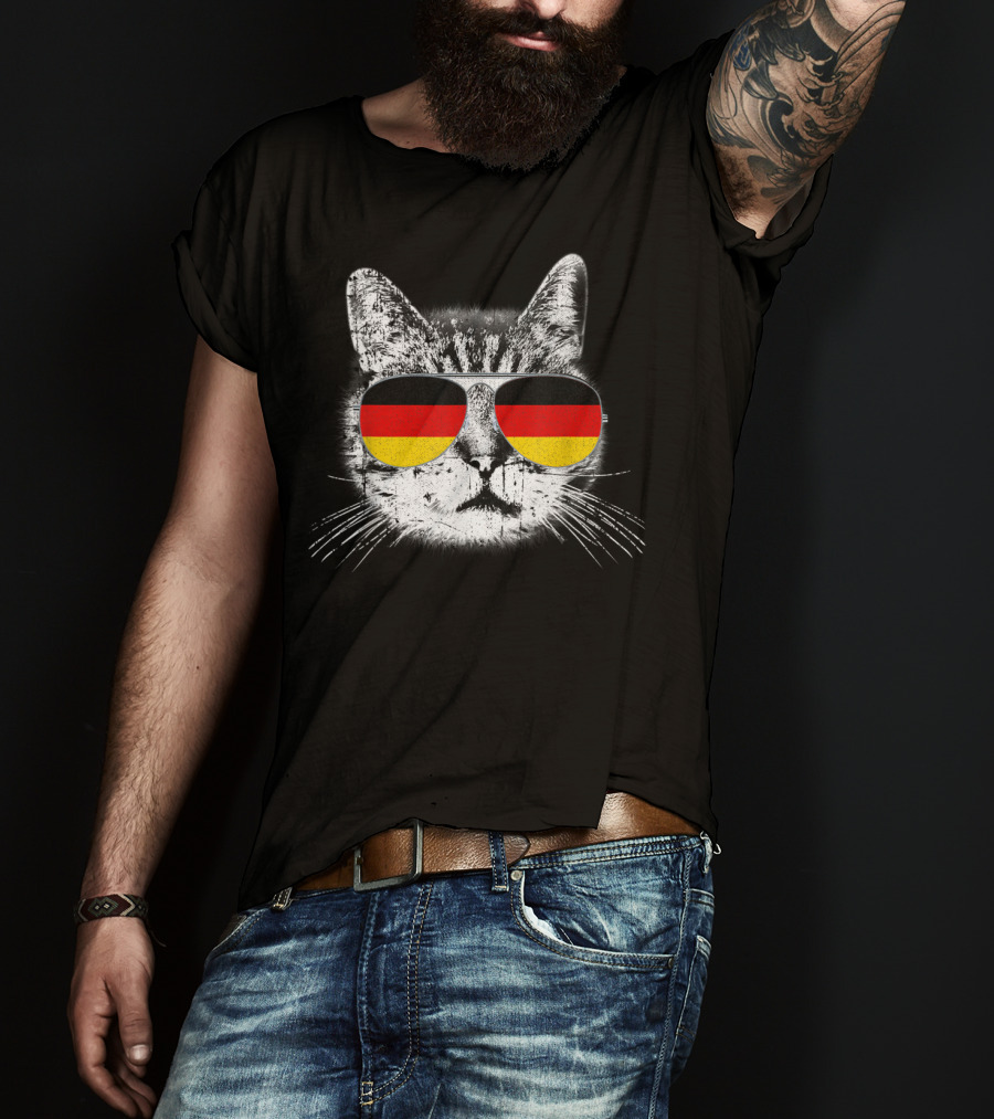 Cat With German Flag Sunglasses Heritage Pride Germany T-Shirt