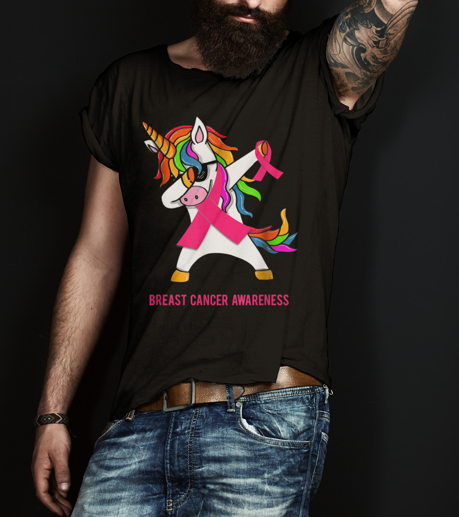 Breast Cancer Awareness Unicorn Rainbow Ribbon Dance T-Shirt