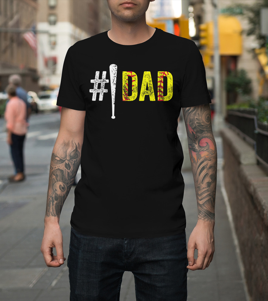 1 Dad Number One Softball Fan Dad T-Shirt