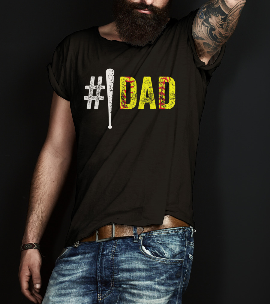 1 Dad Number One Softball Fan Dad T-Shirt