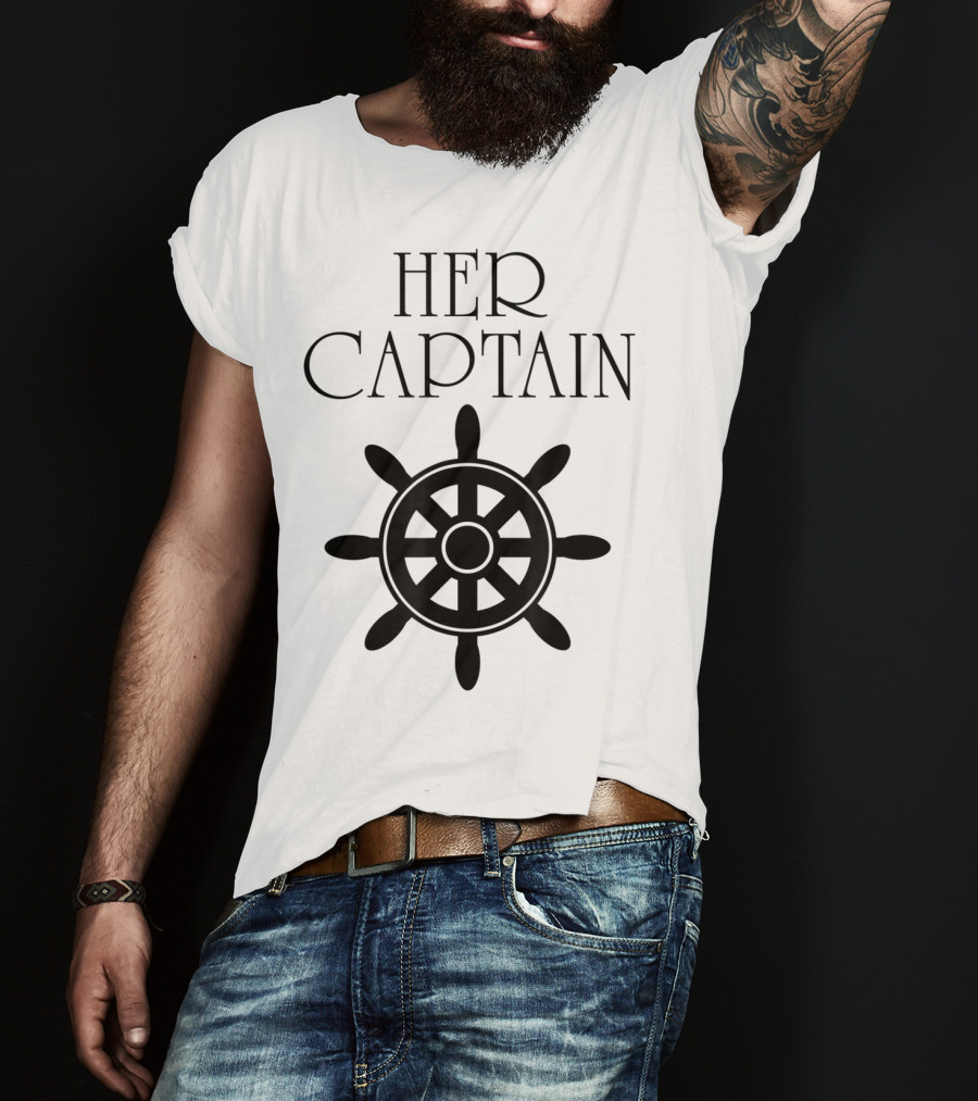 Mens Funny Cruise Her Captain His Anchor Couple Nautical Wheel T-Shirt