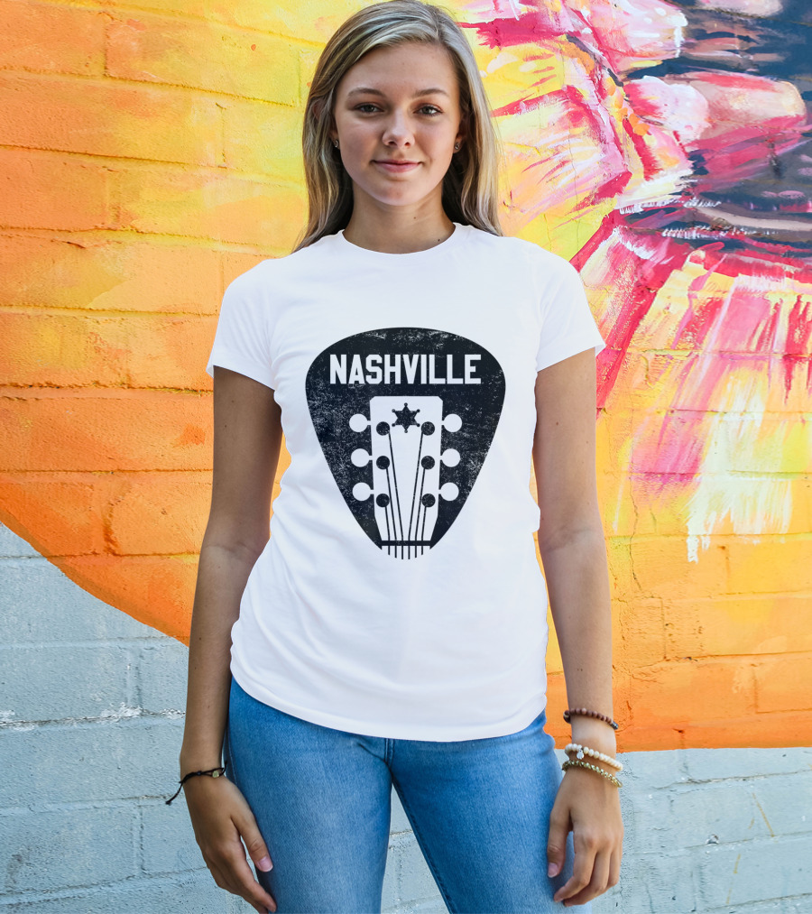 Nashville Guitar Pick With Vintage Music Headstock T-Shirt