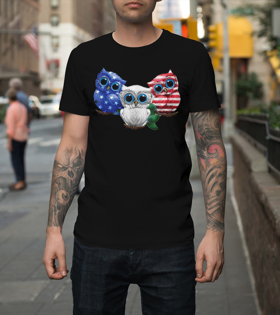 Patriotic Red White Blue Owl Trio T-Shirt