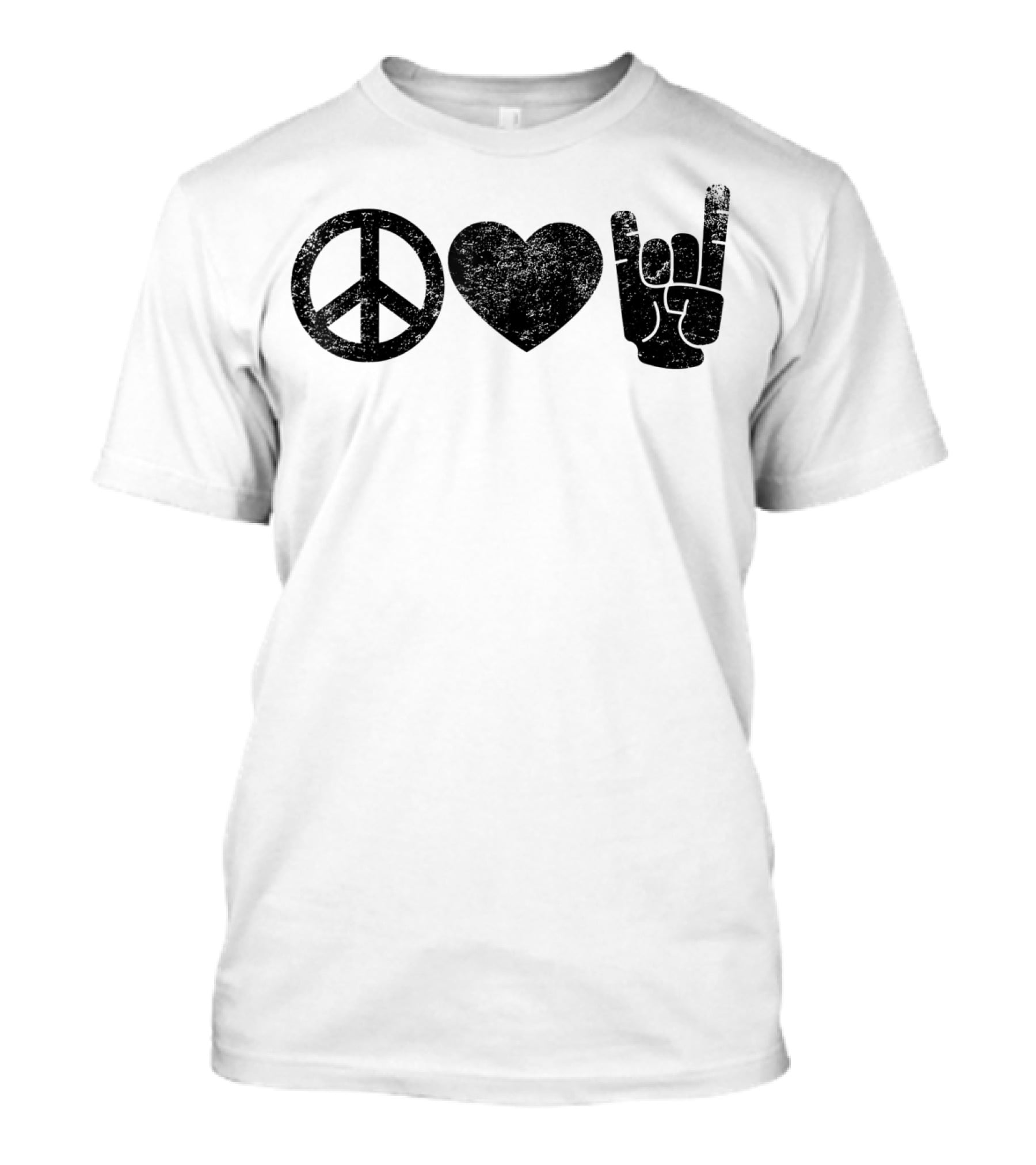 Peace Love Rock And Roll Icons Symbolizing Harmony Affection And Music Enthusiast Gesture T-Shirt