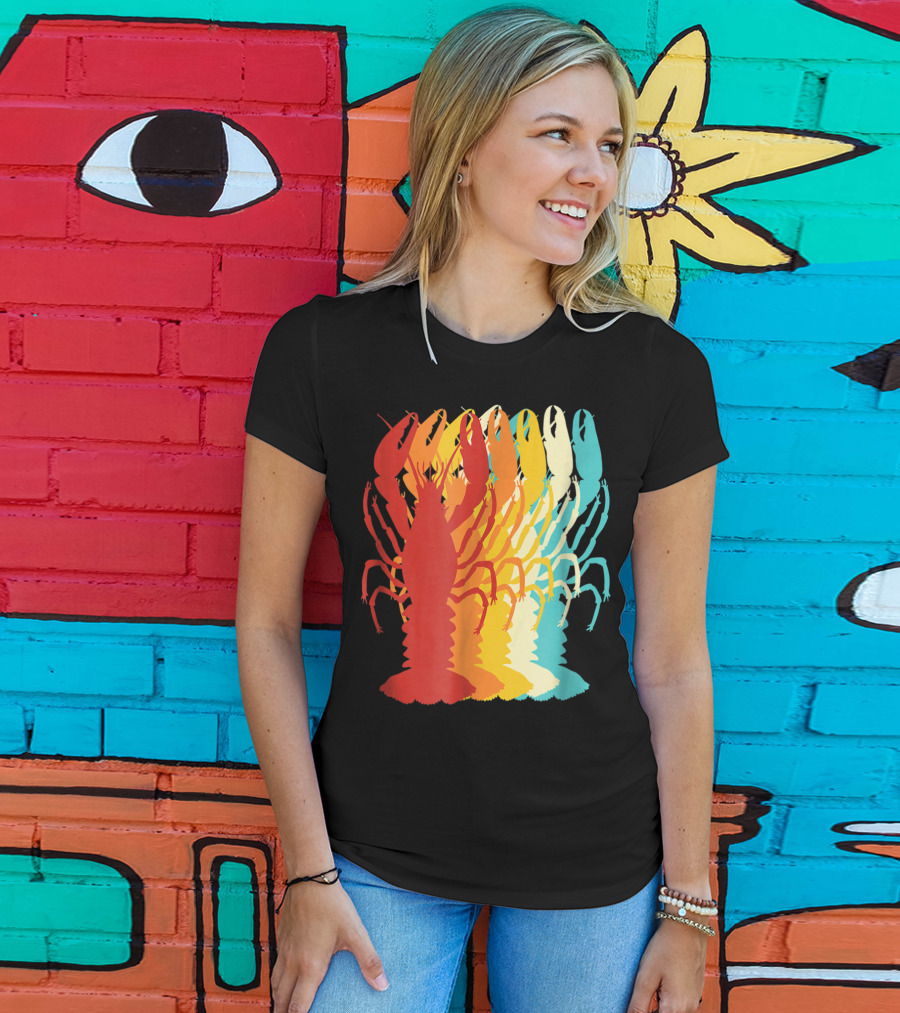 Retro Crawfish Rainbow Cajun Crayfish Novelty T-Shirt