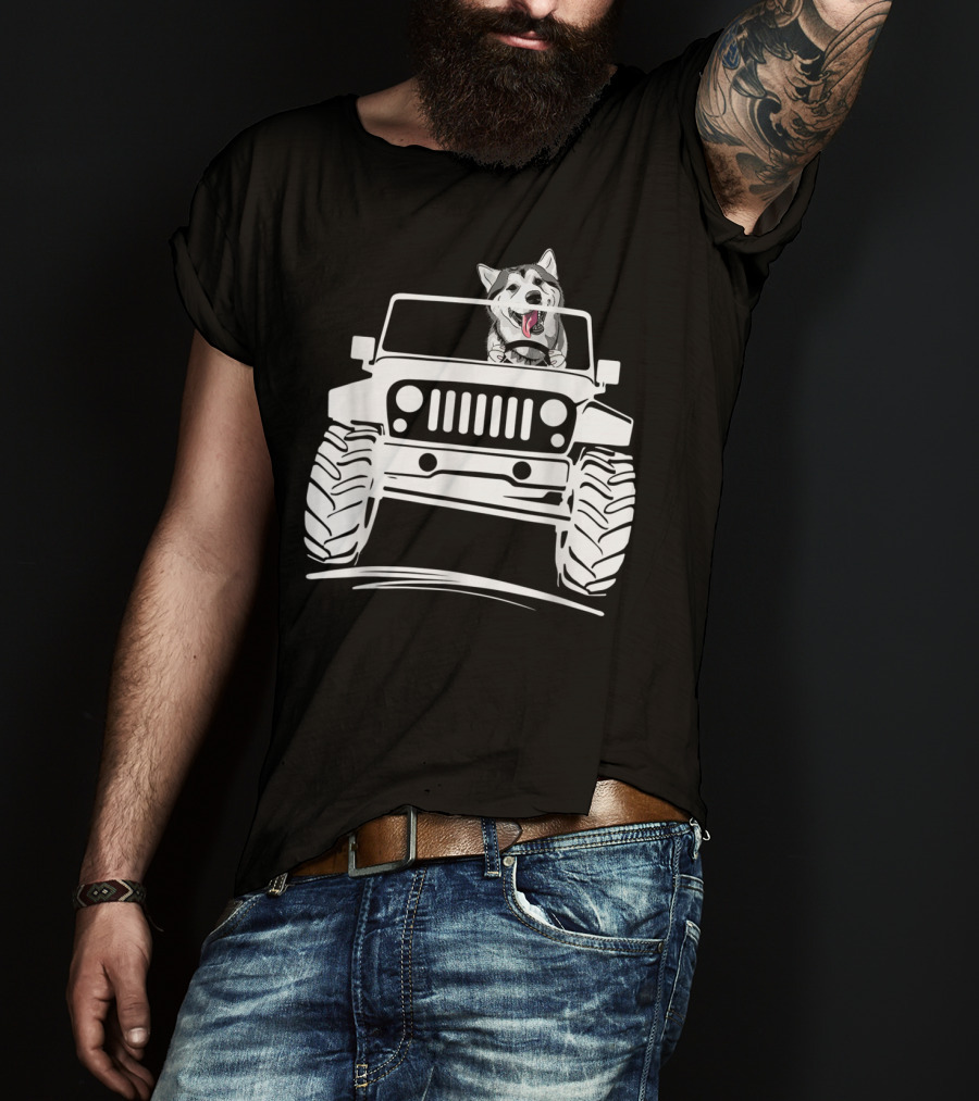 Siberian Husky Off-Road Adventure Jeep Enthusiasts T-Shirt