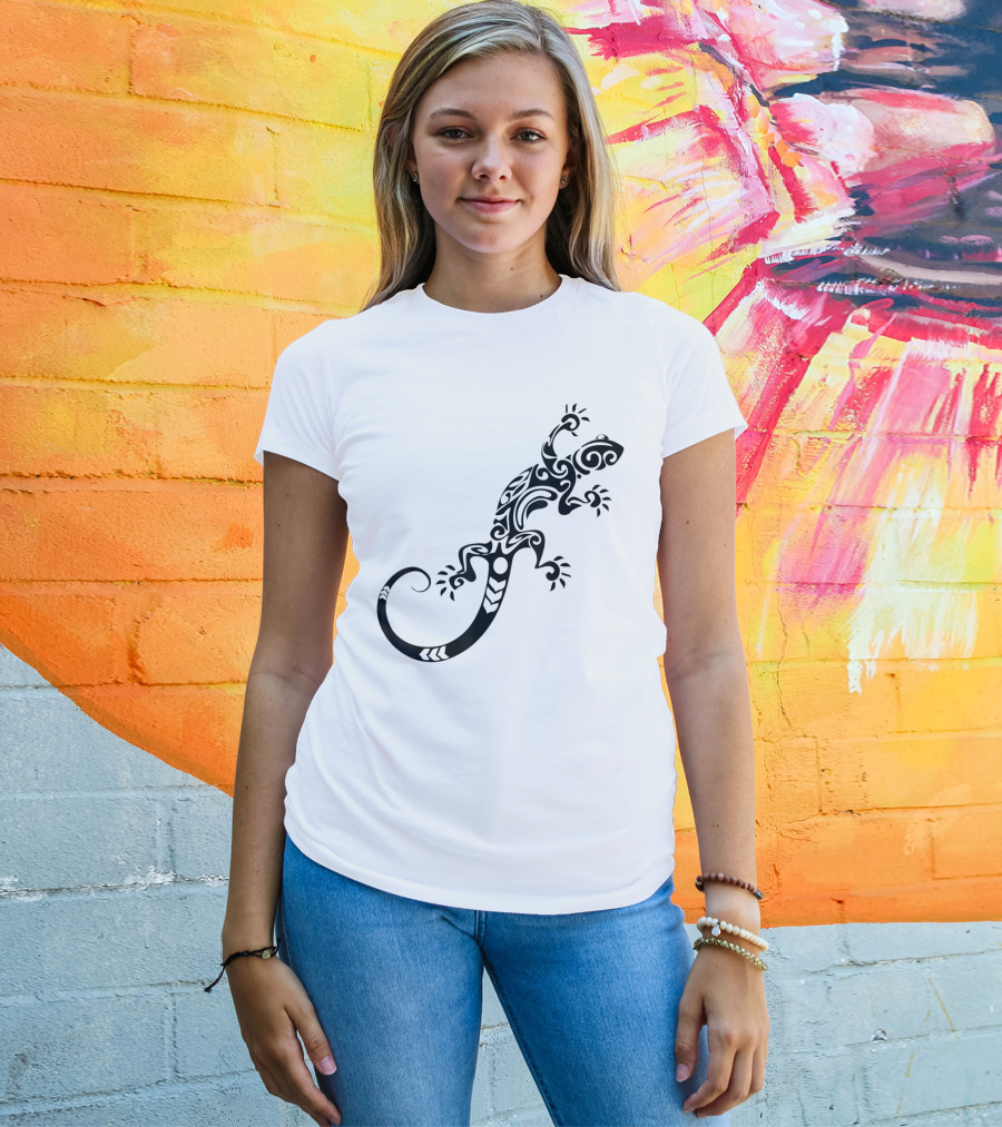 Tribal Lizard Pattern Black T-Shirt